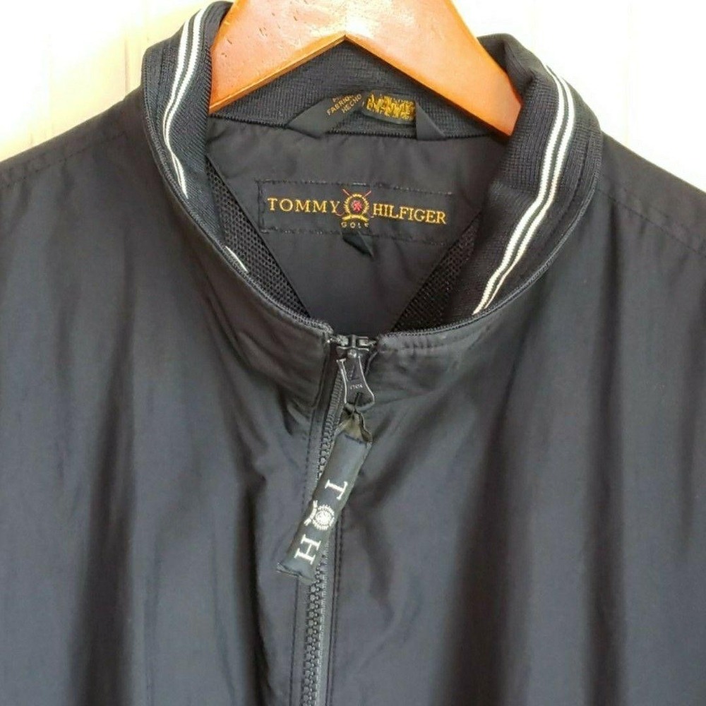 Tommy Hilfiger Jacket Mens Medium Navy Blue Golf Windbreaker Full Zip Linedโ